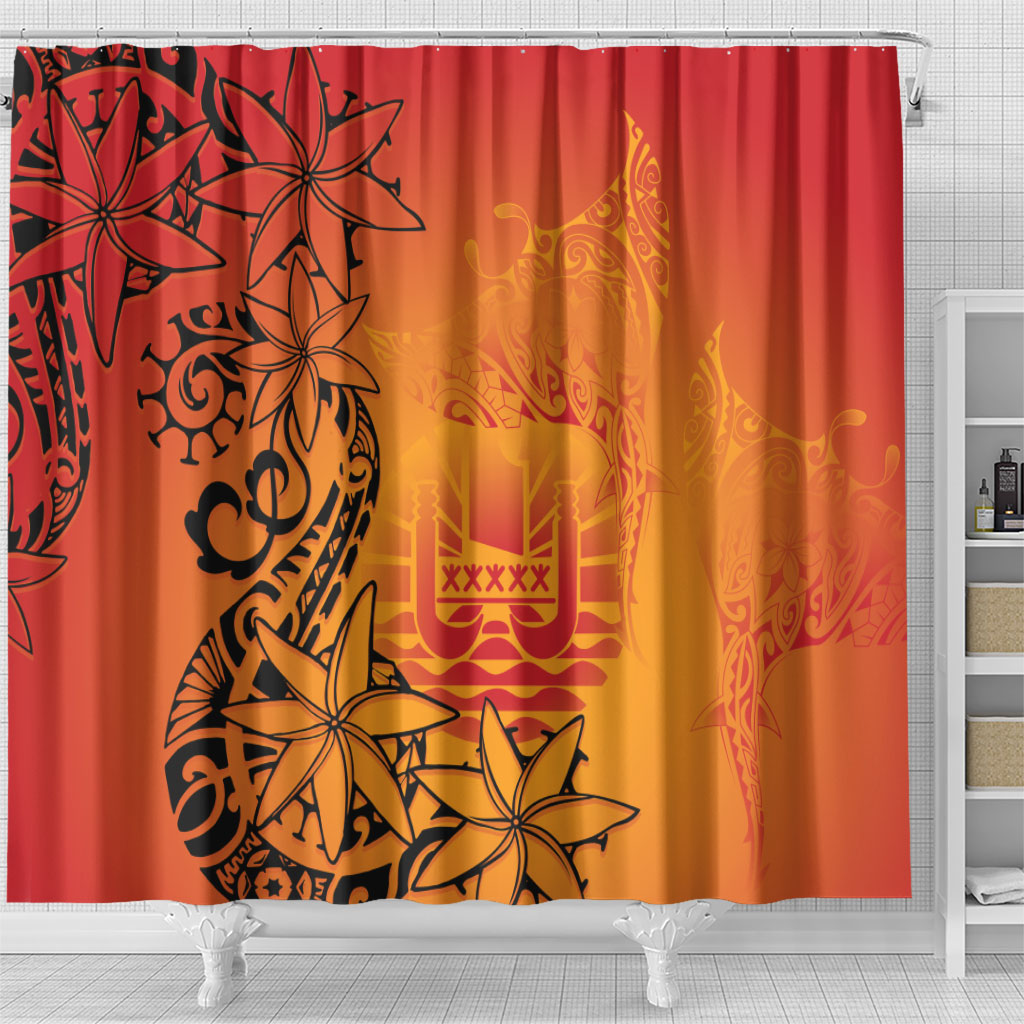 French Polynesia Manta Ray Tattoo Shower Curtain Tahiti Hahalua Tiare Maori Gradient Style LT14 - Polynesian Pride