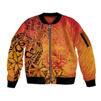 French Polynesia Manta Ray Tattoo Sleeve Zip Bomber Jacket Tahiti Hahalua Tiare Maori Gradient Style LT14 Unisex Orange - Polynesian Pride