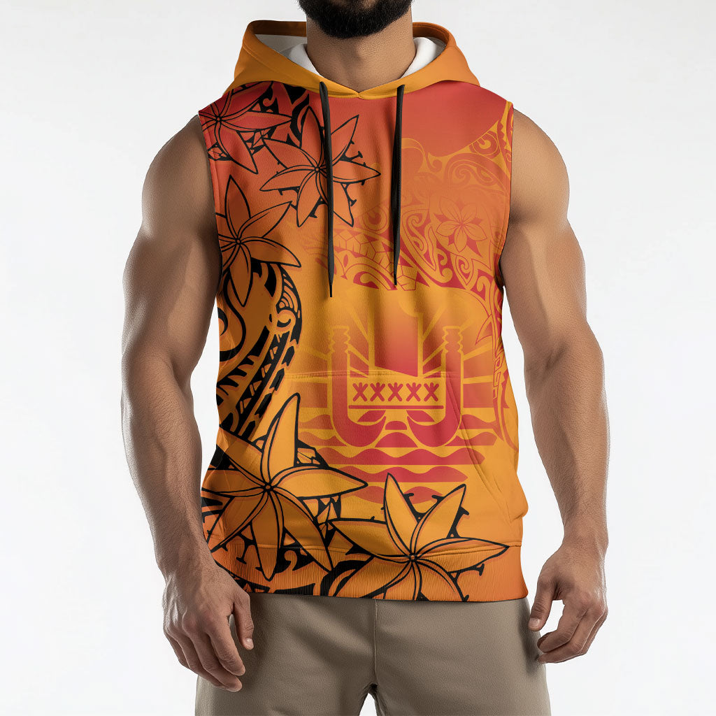 French Polynesia Manta Ray Tattoo Sleeveless Hoodie Tahiti Hahalua Tiare Maori Gradient Style LT14 - Polynesian Pride