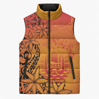 French Polynesia Manta Ray Tattoo Sleeveless Puffer Jacket Tahiti Hahalua Tiare Maori Gradient Style