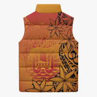 French Polynesia Manta Ray Tattoo Sleeveless Puffer Jacket Tahiti Hahalua Tiare Maori Gradient Style