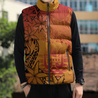 French Polynesia Manta Ray Tattoo Sleeveless Puffer Jacket Tahiti Hahalua Tiare Maori Gradient Style