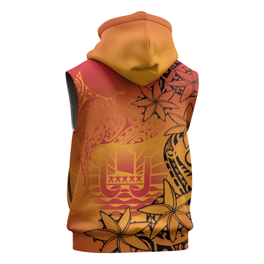 French Polynesia Manta Ray Tattoo Sleeveless Zip Hoodie Tahiti Hahalua Tiare Maori Gradient Style LT14 - Polynesian Pride