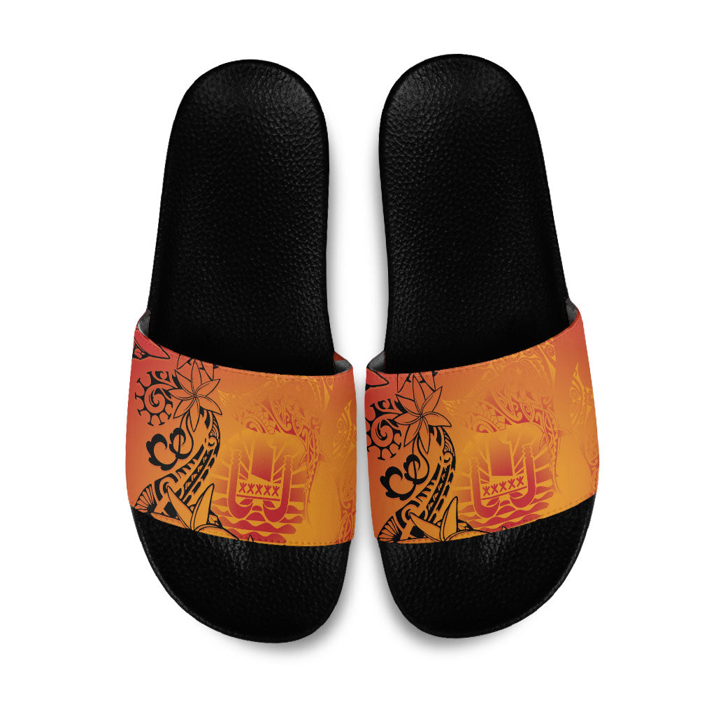 French Polynesia Manta Ray Tattoo Slide Sandals Tahiti Hahalua Tiare Maori Gradient Style LT14 Orange - Polynesian Pride