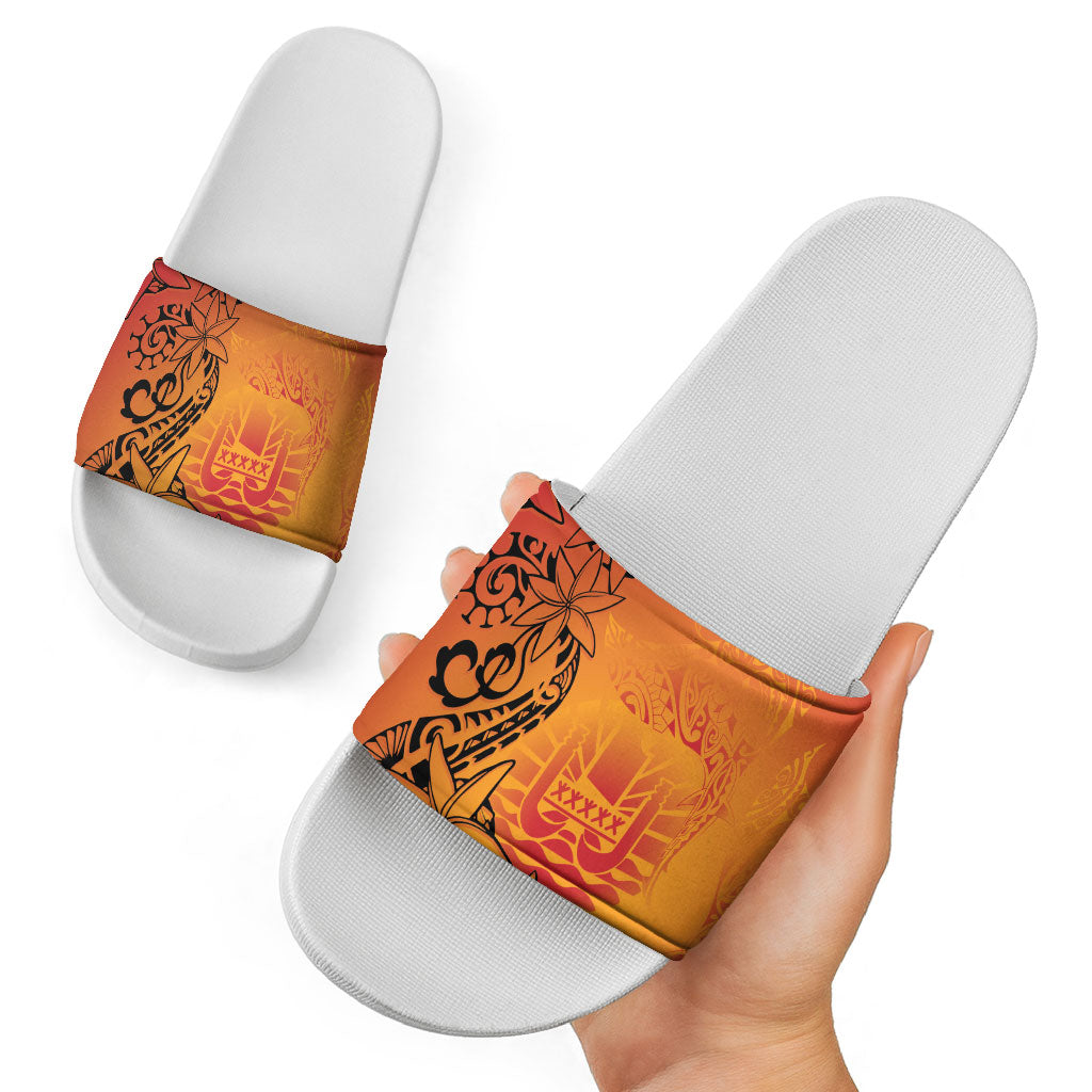 French Polynesia Manta Ray Tattoo Slide Sandals Tahiti Hahalua Tiare Maori Gradient Style LT14 - Polynesian Pride