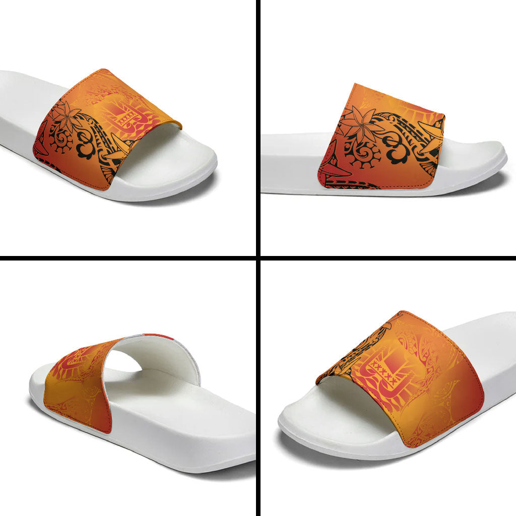 French Polynesia Manta Ray Tattoo Slide Sandals Tahiti Hahalua Tiare Maori Gradient Style LT14 - Polynesian Pride