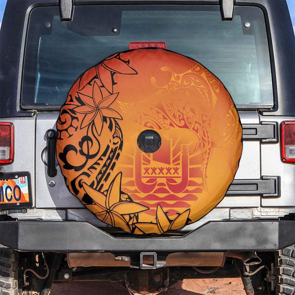French Polynesia Manta Ray Tattoo Spare Tire Cover Tahiti Hahalua Tiare Maori Gradient Style LT14 Orange - Polynesian Pride