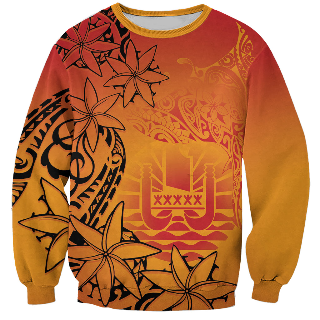 French Polynesia Manta Ray Tattoo Sweatshirt Tahiti Hahalua Tiare Maori Gradient Style LT14 Unisex Orange - Polynesian Pride