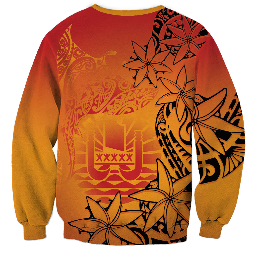 French Polynesia Manta Ray Tattoo Sweatshirt Tahiti Hahalua Tiare Maori Gradient Style LT14 - Polynesian Pride