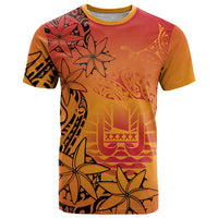 French Polynesia Manta Ray Tattoo T Shirt Tahiti Hahalua Tiare Maori Gradient Style LT14 Orange - Polynesian Pride