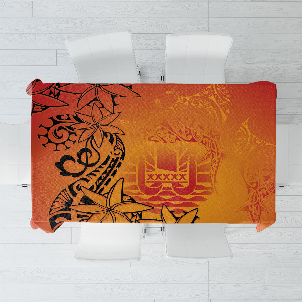 French Polynesia Manta Ray Tattoo Tablecloth Tahiti Hahalua Tiare Maori Gradient Style LT14 Orange - Polynesian Pride