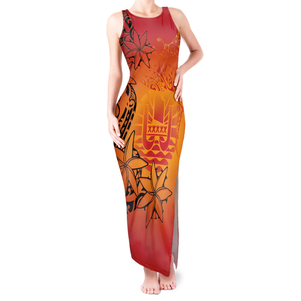 French Polynesia Manta Ray Tattoo Tank Maxi Dress Tahiti Hahalua Tiare Maori Gradient Style LT14 Women Orange - Polynesian Pride