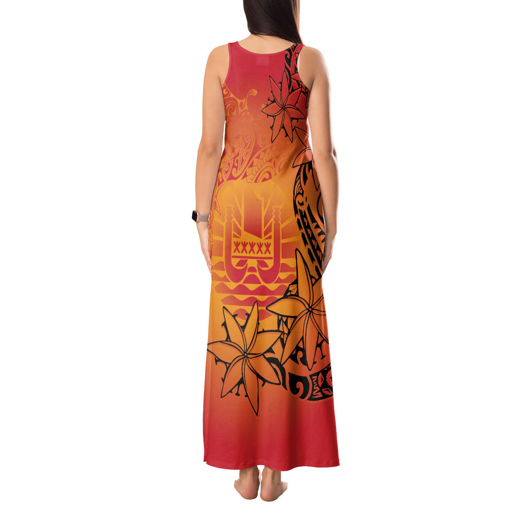 French Polynesia Manta Ray Tattoo Tank Maxi Dress Tahiti Hahalua Tiare Maori Gradient Style LT14 - Polynesian Pride