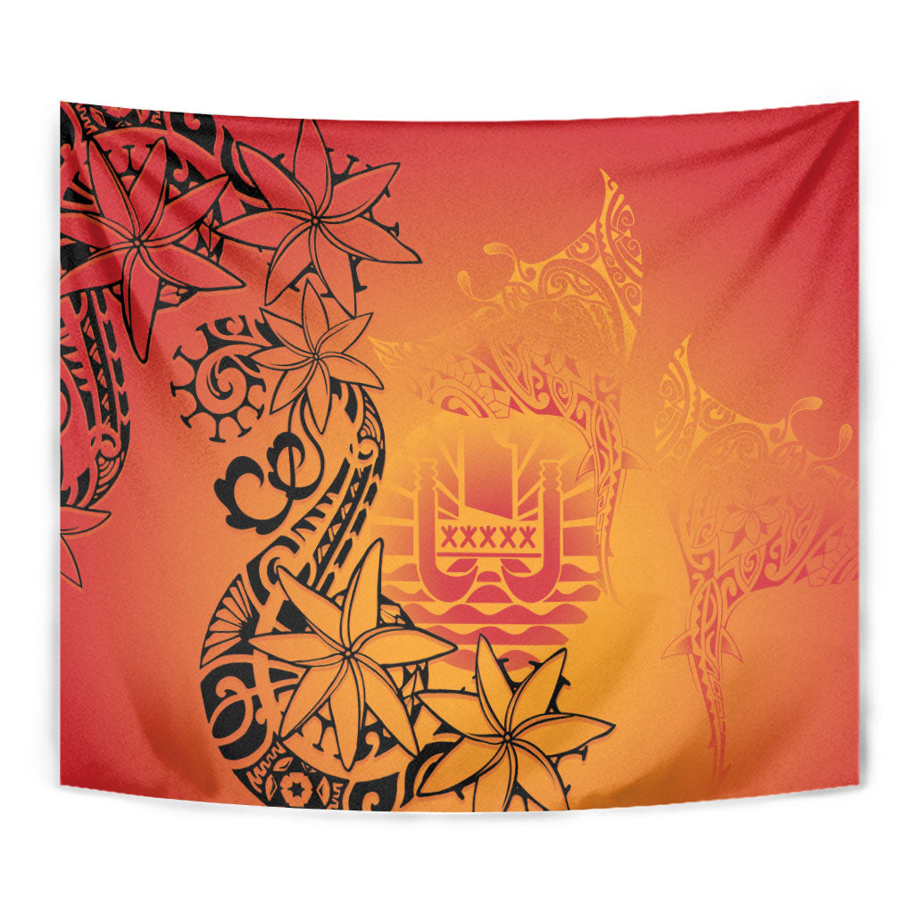 French Polynesia Manta Ray Tattoo Tapestry Tahiti Hahalua Tiare Maori Gradient Style