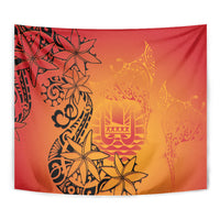 French Polynesia Manta Ray Tattoo Tapestry Tahiti Hahalua Tiare Maori Gradient Style