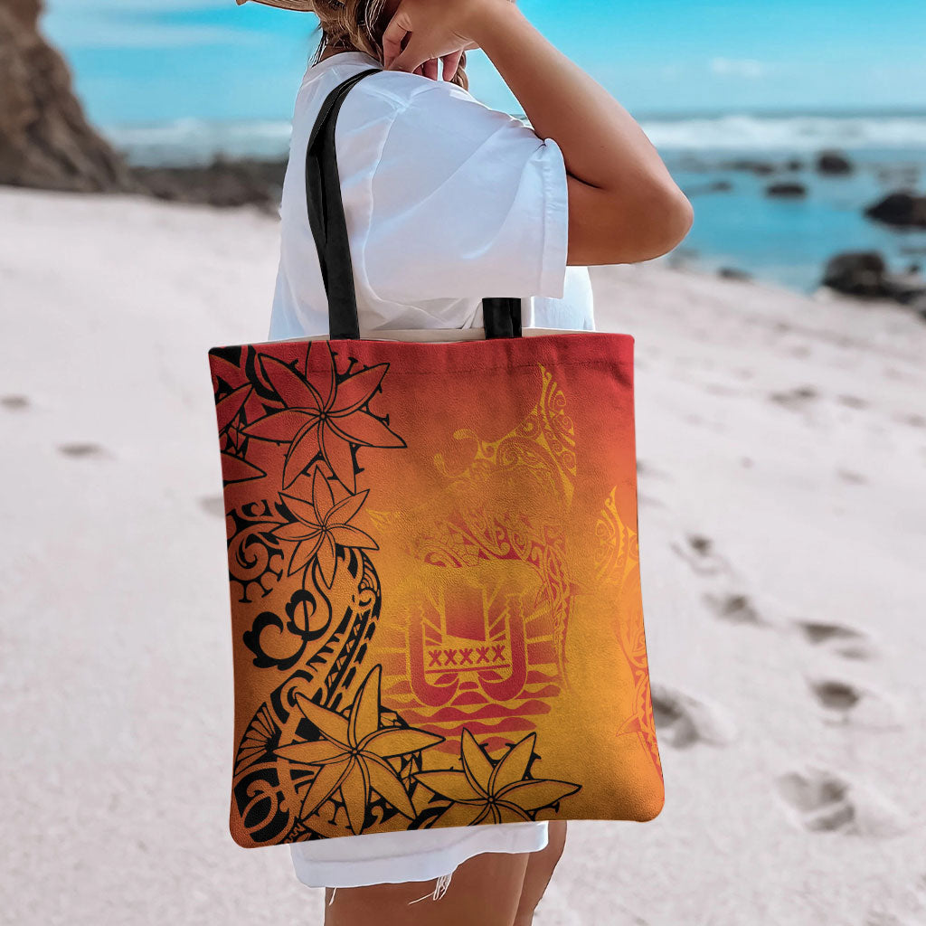 French Polynesia Manta Ray Tattoo Tote Bag Tahiti Hahalua Tiare Maori Gradient Style LT14 - Polynesian Pride
