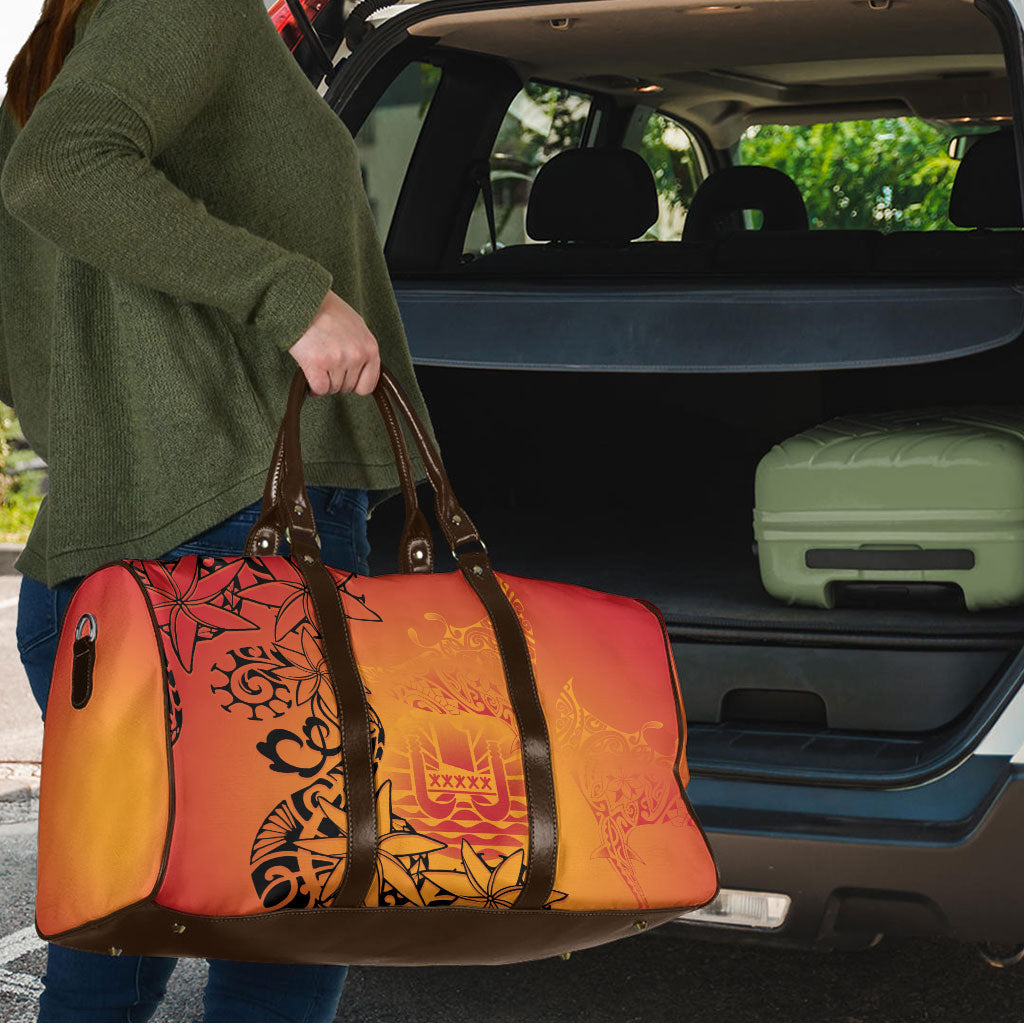 French Polynesia Manta Ray Tattoo Travel Bag Tahiti Hahalua Tiare Maori Gradient Style