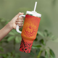 French Polynesia Manta Ray Tattoo Tumbler With Handle Tahiti Hahalua Tiare Maori Gradient Style LT14 - Polynesian Pride