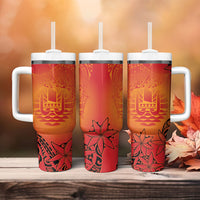 French Polynesia Manta Ray Tattoo Tumbler With Handle Tahiti Hahalua Tiare Maori Gradient Style LT14 - Polynesian Pride