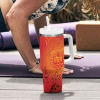 French Polynesia Manta Ray Tattoo Tumbler With Handle Tahiti Hahalua Tiare Maori Gradient Style LT14 - Polynesian Pride