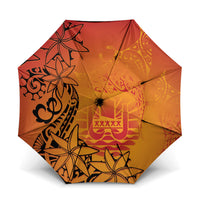 French Polynesia Manta Ray Tattoo Umbrella Tahiti Hahalua Tiare Maori Gradient Style LT14 One Size Folded 11.42 inch Opened Diameter 37.4 inch Orange - Polynesian Pride