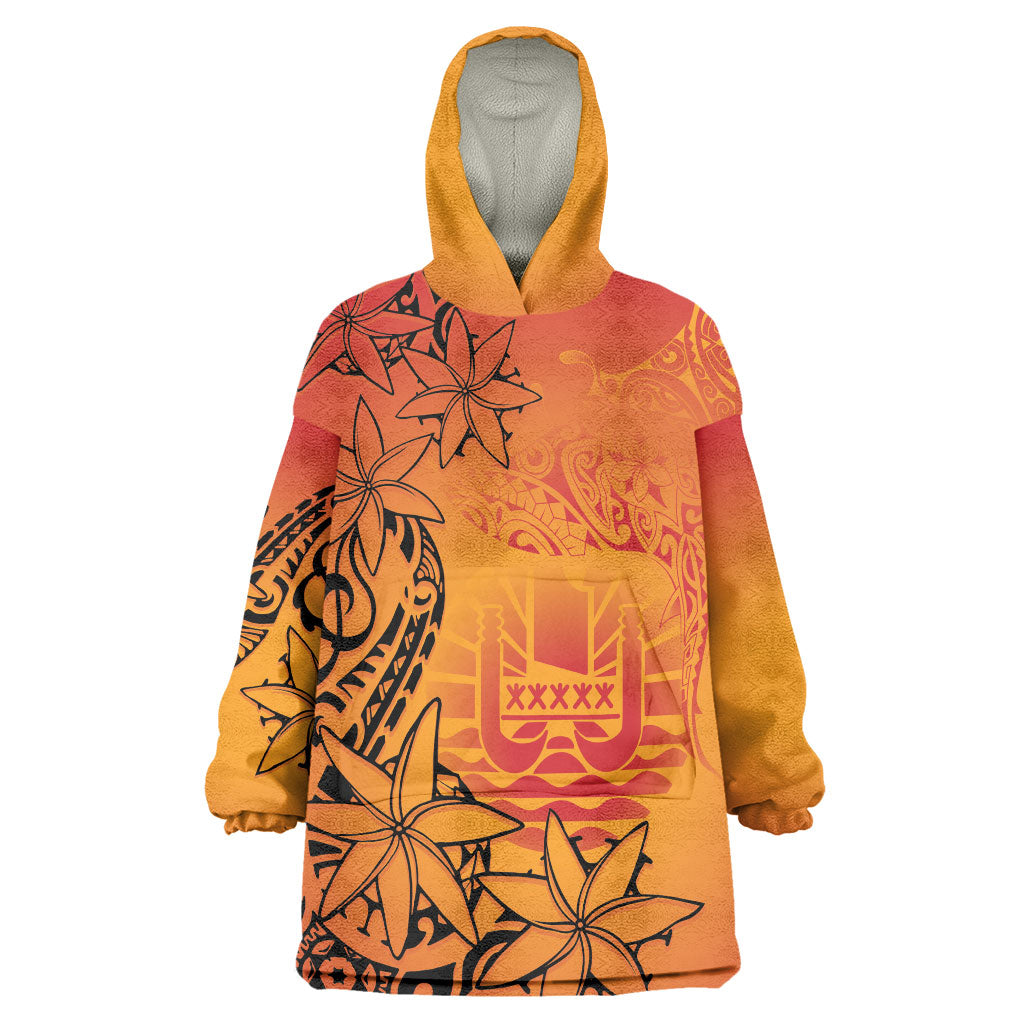 French Polynesia Manta Ray Tattoo Wearable Blanket Hoodie Tahiti Hahalua Tiare Maori Gradient Style
