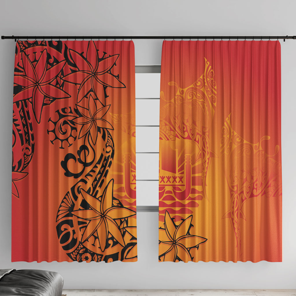 French Polynesia Manta Ray Tattoo Window Curtain Tahiti Hahalua Tiare Maori Gradient Style LT14 With Hooks Orange - Polynesian Pride
