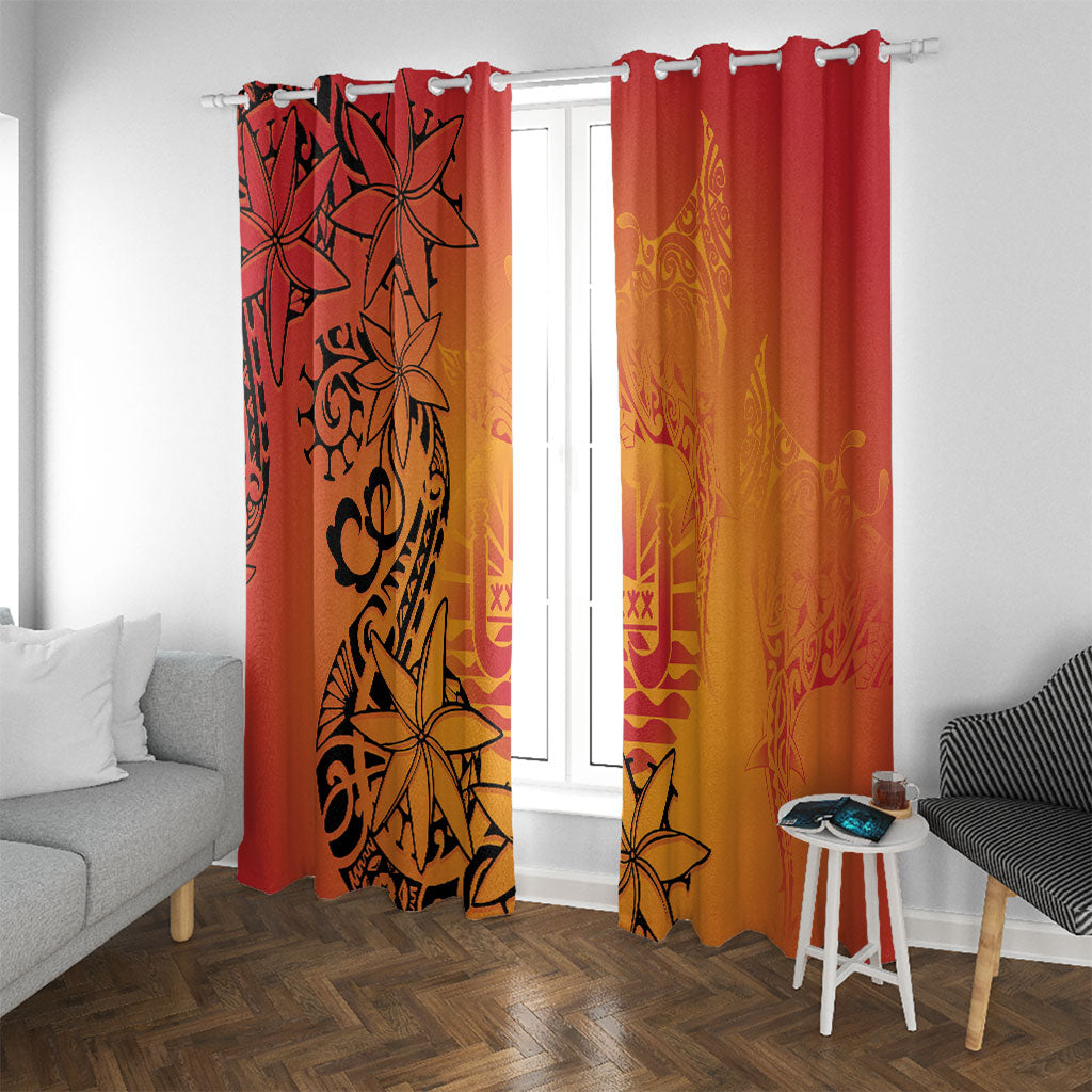French Polynesia Manta Ray Tattoo Window Curtain Tahiti Hahalua Tiare Maori Gradient Style LT14 With Grommets Orange - Polynesian Pride