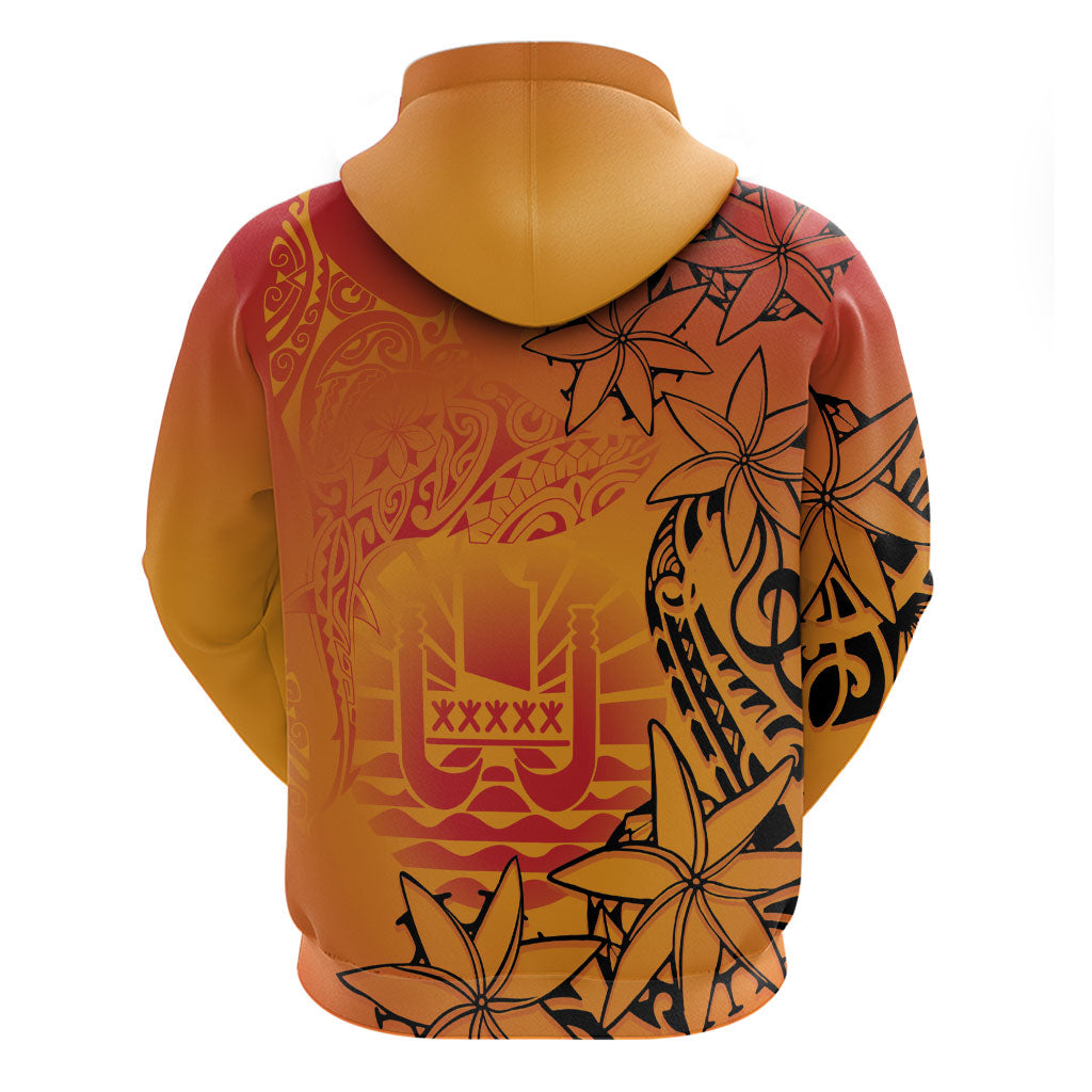 French Polynesia Manta Ray Tattoo Zip Hoodie Tahiti Hahalua Tiare Maori Gradient Style LT14 - Polynesian Pride
