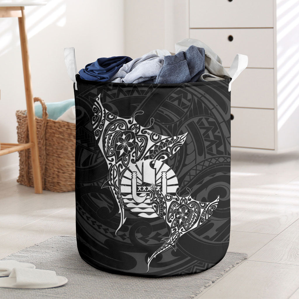 French Polynesia Manta Ray Tattoo Laundry Basket Tahiti Hahalua Turtle Shark Black Color