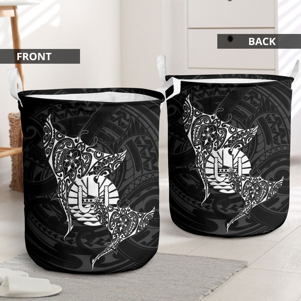 French Polynesia Manta Ray Tattoo Laundry Basket Tahiti Hahalua Turtle Shark Black Color LT14 - Polynesian Pride