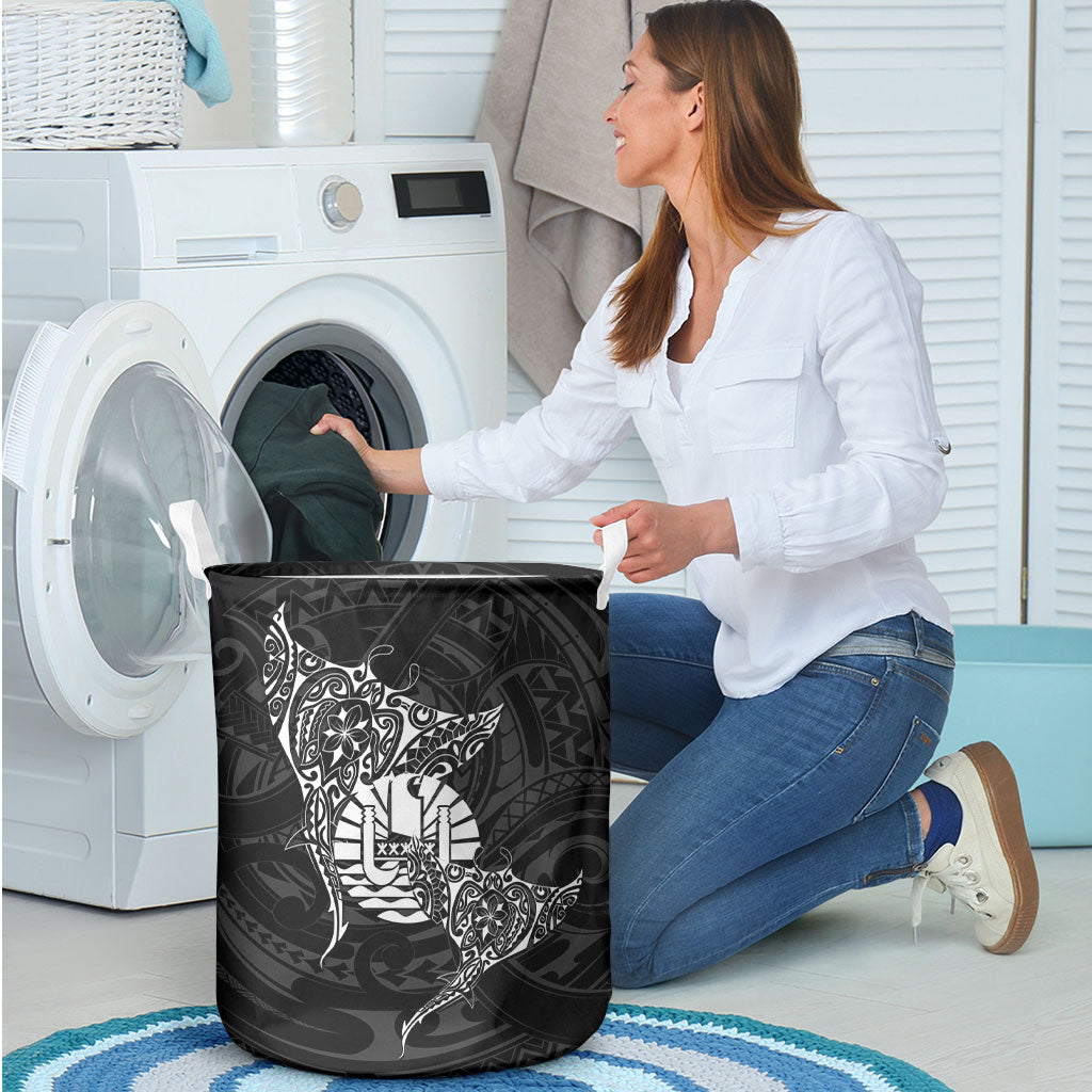 French Polynesia Manta Ray Tattoo Laundry Basket Tahiti Hahalua Turtle Shark Black Color LT14 - Polynesian Pride