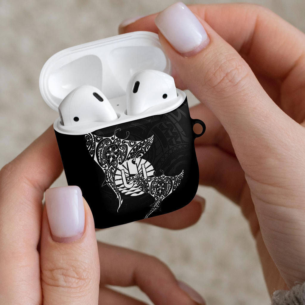 French Polynesia Manta Ray Tattoo AirPods Case Tahiti Hahalua Turtle Shark Black Color LT14 - Polynesian Pride