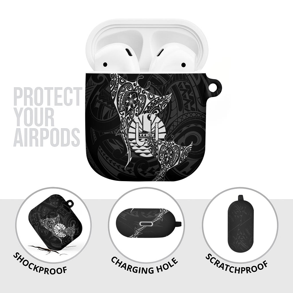 French Polynesia Manta Ray Tattoo AirPods Case Tahiti Hahalua Turtle Shark Black Color LT14 - Polynesian Pride