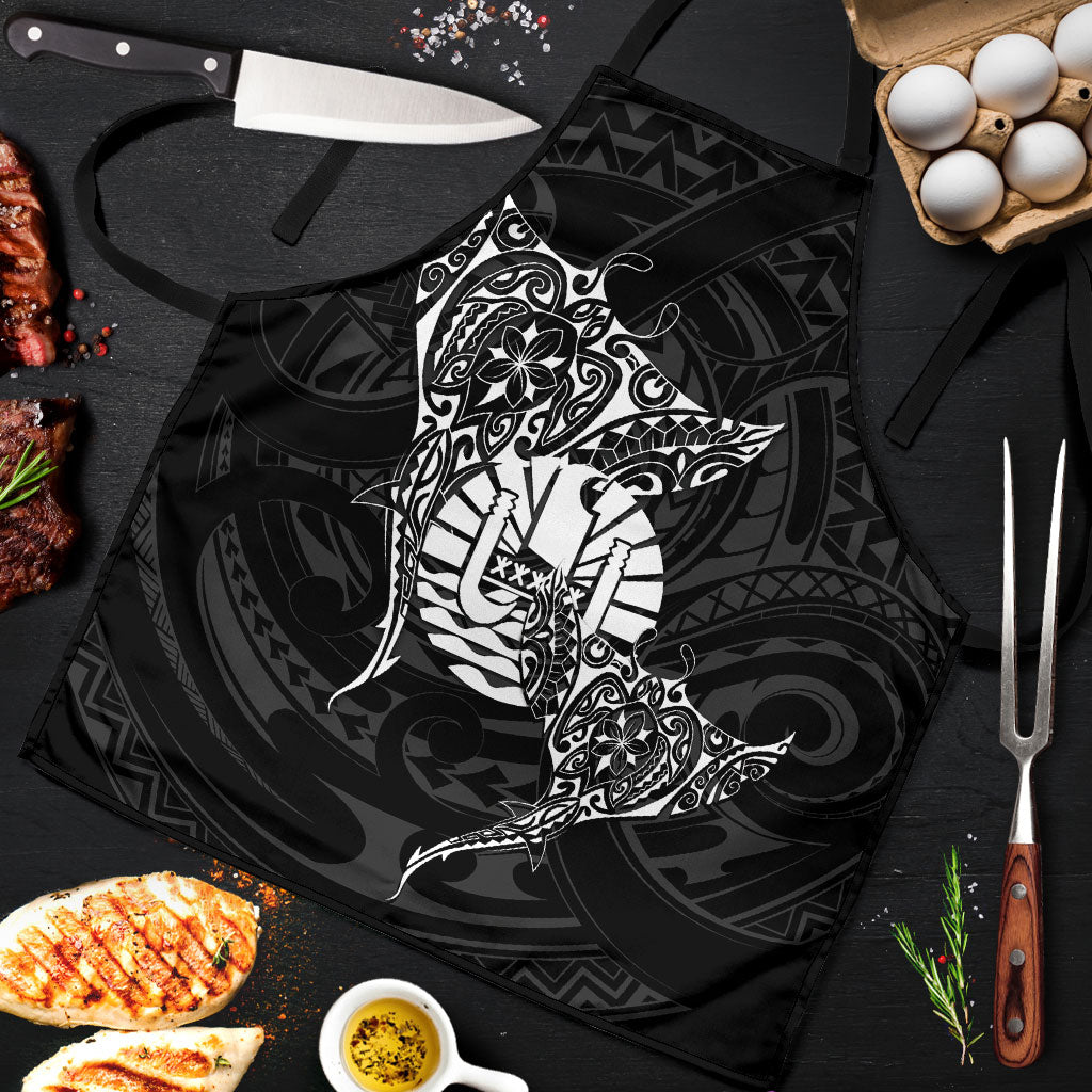 French Polynesia Manta Ray Tattoo Apron Tahiti Hahalua Turtle Shark Black Color LT14 Black - Polynesian Pride