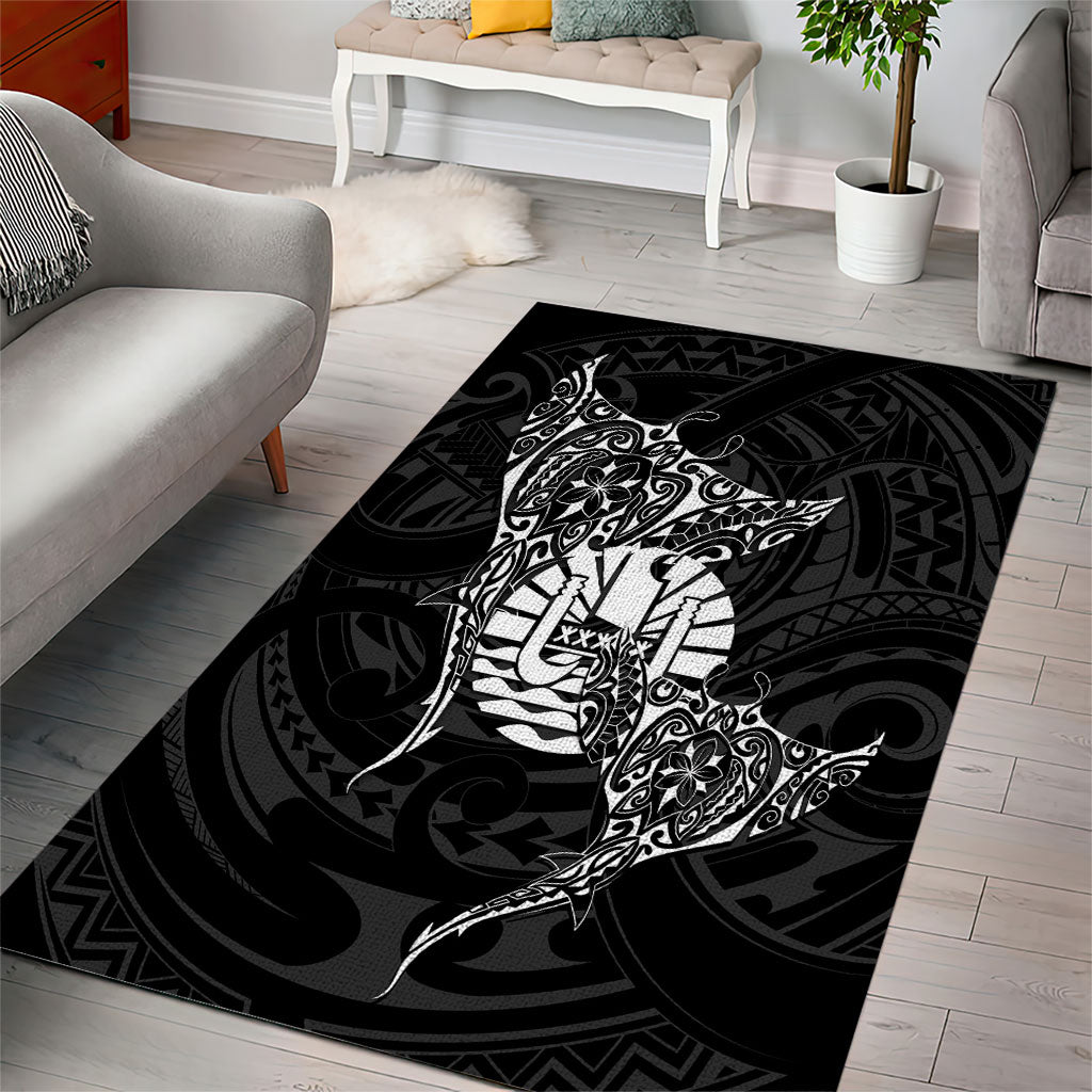 French Polynesia Manta Ray Tattoo Area Rug Tahiti Hahalua Turtle Shark Black Color LT14 - Polynesian Pride