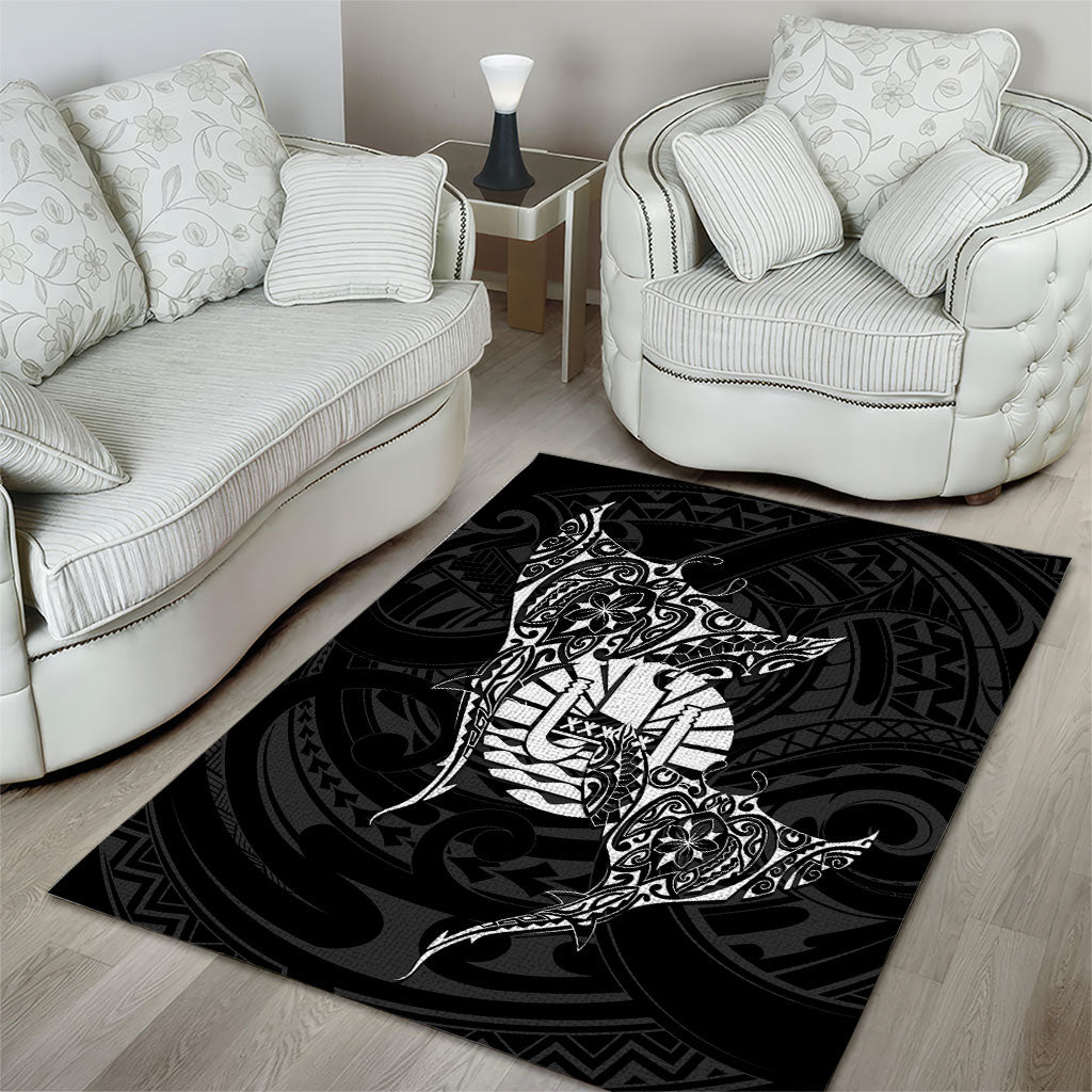 French Polynesia Manta Ray Tattoo Area Rug Tahiti Hahalua Turtle Shark Black Color LT14 - Polynesian Pride