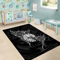 French Polynesia Manta Ray Tattoo Area Rug Tahiti Hahalua Turtle Shark Black Color LT14 - Polynesian Pride