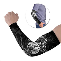 French Polynesia Manta Ray Tattoo Arm Sleeves Tahiti Hahalua Turtle Shark Black Color LT14 Set of 2 Black - Polynesian Pride