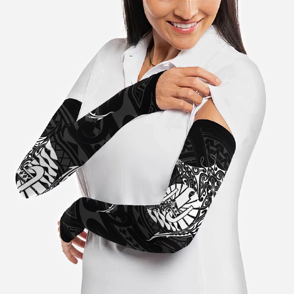 French Polynesia Manta Ray Tattoo Arm Sleeves Tahiti Hahalua Turtle Shark Black Color LT14 - Polynesian Pride