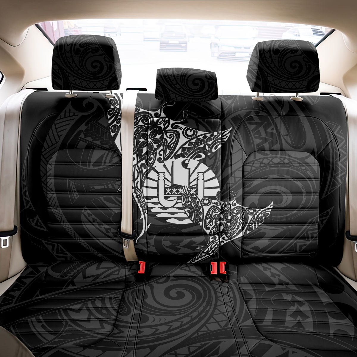 French Polynesia Manta Ray Tattoo Back Car Seat Cover Tahiti Hahalua Turtle Shark Black Color LT14 - Polynesian Pride
