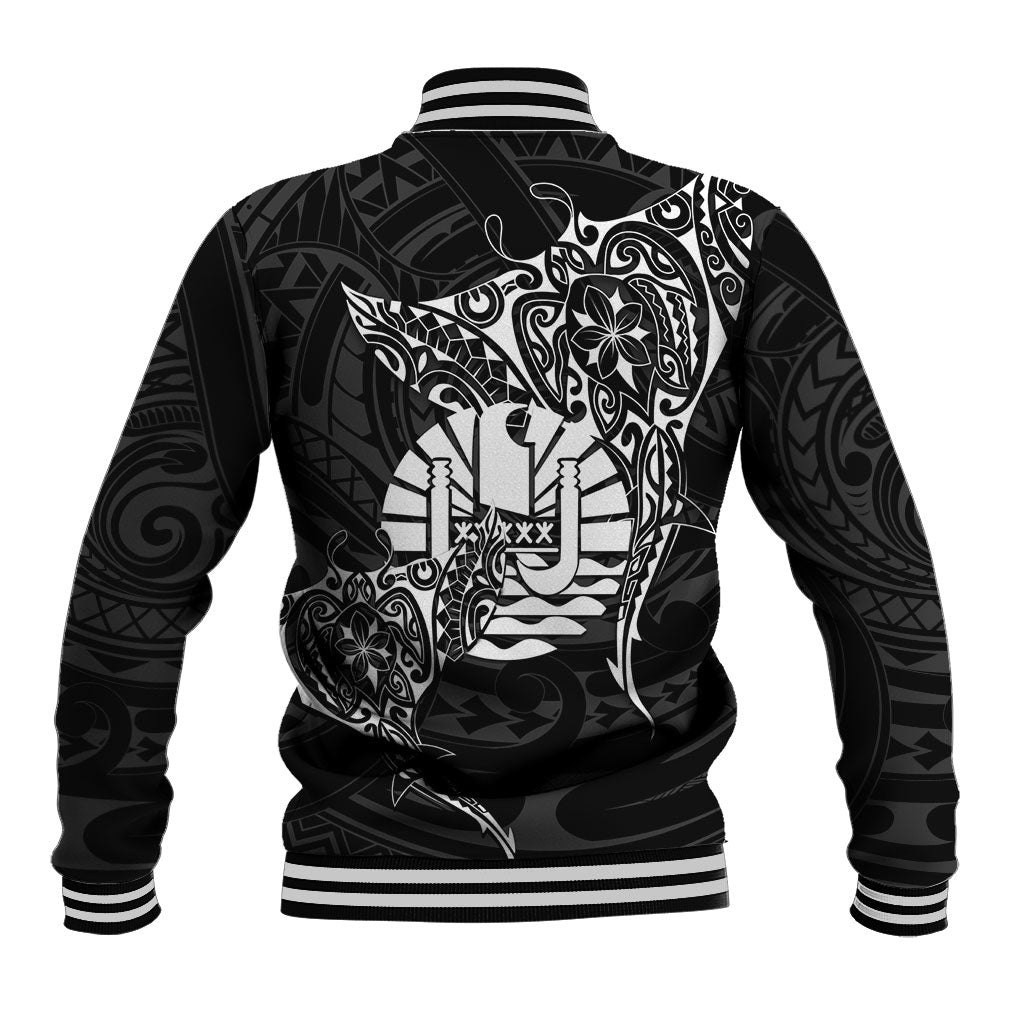 French Polynesia Manta Ray Tattoo Baseball Jacket Tahiti Hahalua Turtle Shark Black Color LT14 - Polynesian Pride