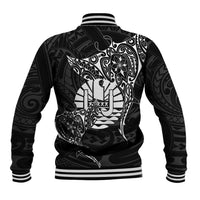 French Polynesia Manta Ray Tattoo Baseball Jacket Tahiti Hahalua Turtle Shark Black Color LT14 - Polynesian Pride