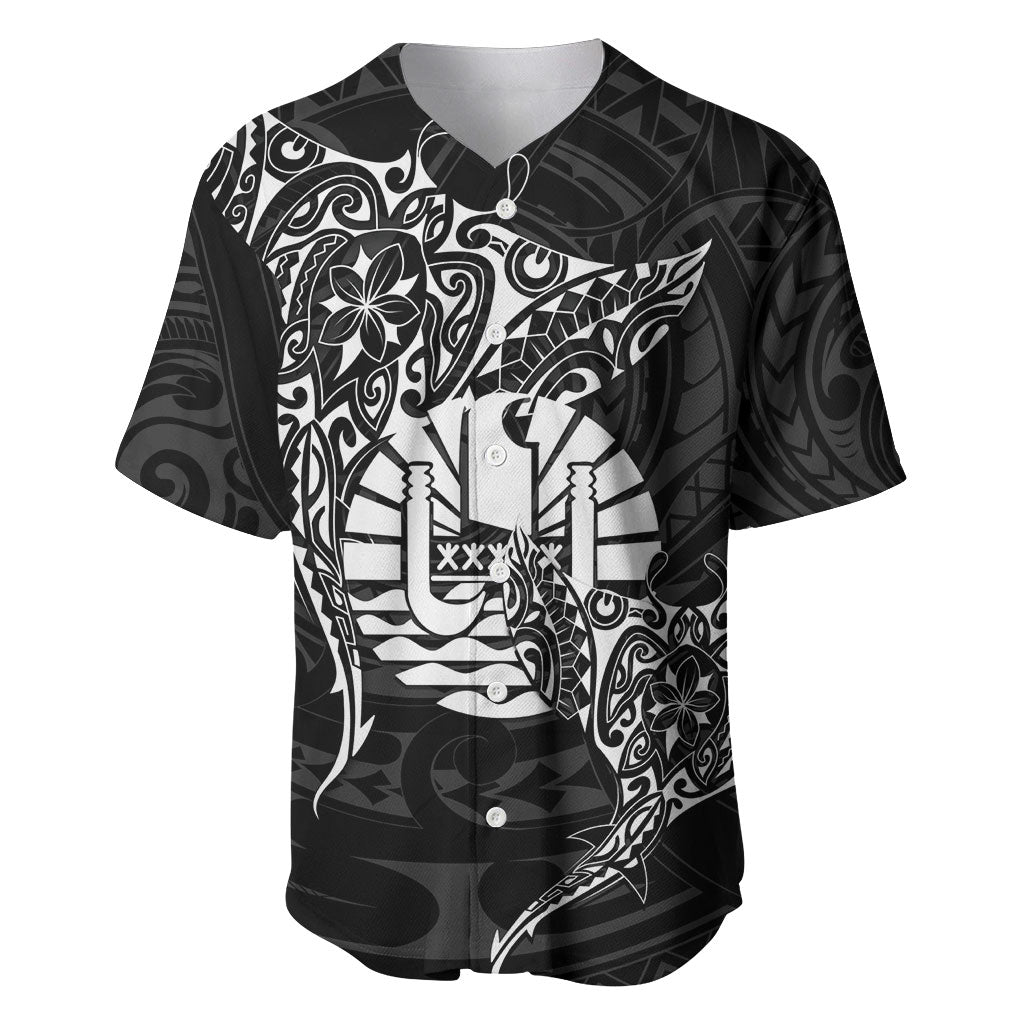 French Polynesia Manta Ray Tattoo Baseball Jersey Tahiti Hahalua Turtle Shark Black Color
