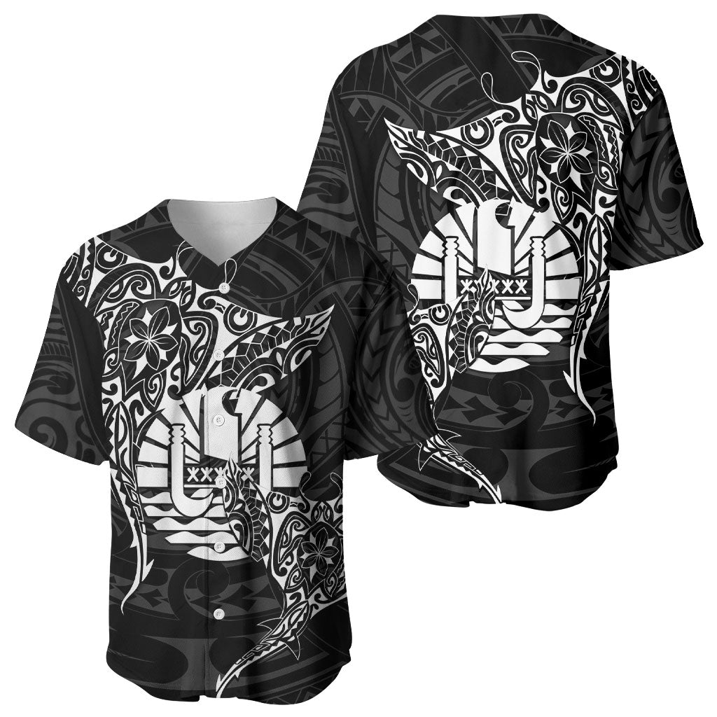 French Polynesia Manta Ray Tattoo Baseball Jersey Tahiti Hahalua Turtle Shark Black Color