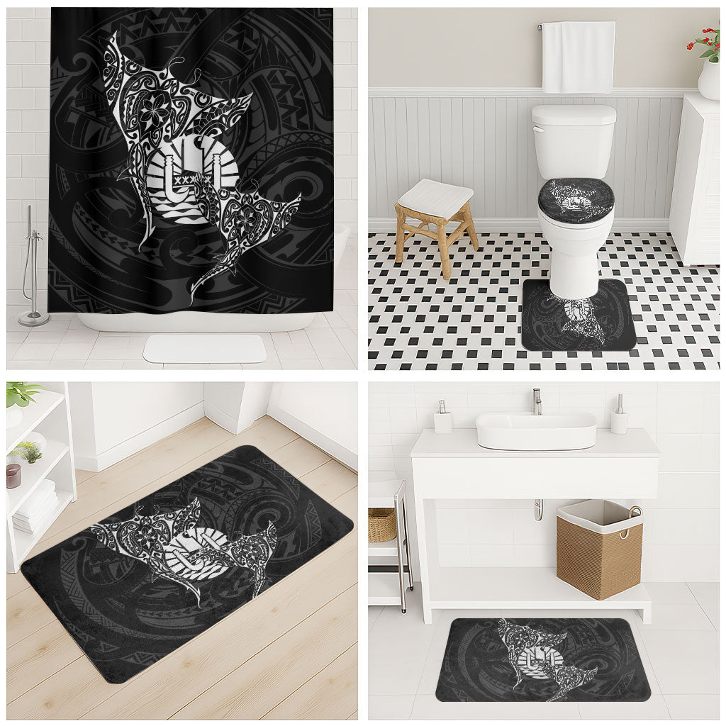 French Polynesia Manta Ray Tattoo Bathroom Set Tahiti Hahalua Turtle Shark Black Color LT14 - Polynesian Pride