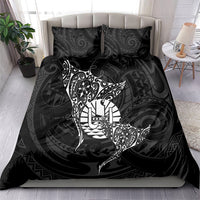 French Polynesia Manta Ray Tattoo Bedding Set Tahiti Hahalua Turtle Shark Black Color