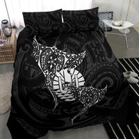 French Polynesia Manta Ray Tattoo Bedding Set Tahiti Hahalua Turtle Shark Black Color