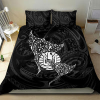 French Polynesia Manta Ray Tattoo Bedding Set Tahiti Hahalua Turtle Shark Black Color