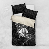 French Polynesia Manta Ray Tattoo Bedding Set Tahiti Hahalua Turtle Shark Black Color